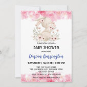 Niedliche Rosa-Kaninchen-Blume Kindermädchen Dusch Einladung (Vorderseite)