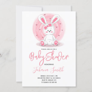 Niedliche Rosa Kaninchen Kinderdusche Einladung