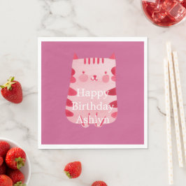 Niedliche Rosa Katze Geburtstag Personalisiert Serviette