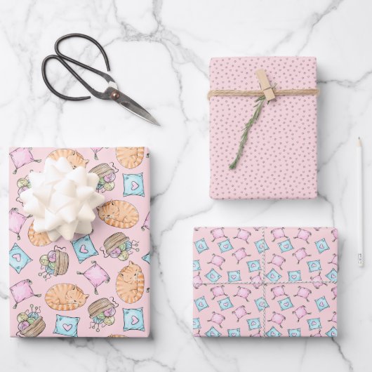 Niedliche rosa Katze Geschenkpapier Set (Vorderseite)