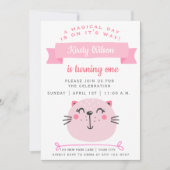 Niedliche rosa Katze | KINDERGEBURTSTAG Einladung (Vorderseite)