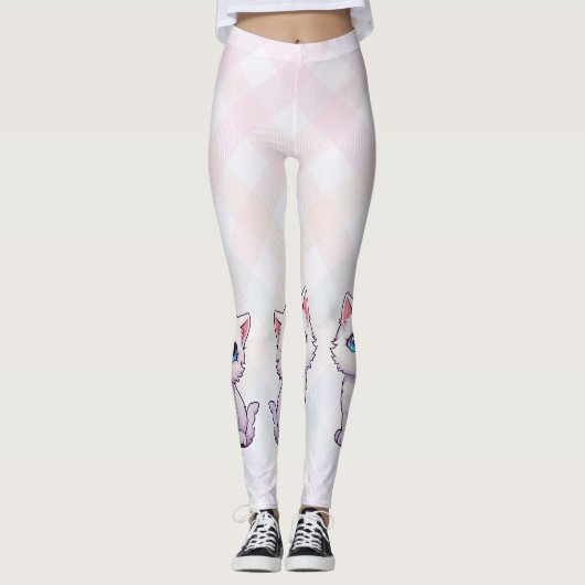 Niedliche rosa Katze Leggings (Vorderseite)