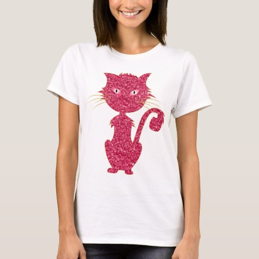 Niedliche rosa Katze mit rosa Augen Girly Fashion T-Shirt (Vorderseite)