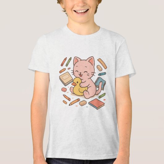 Niedliche rosa Katze mit Rubber Duck Art Tri-Blend Shirt (Vorderseite)