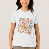Niedliche rosa Katze mit Rubber Duck Art Tri-Blend Shirt (Vorderseite)