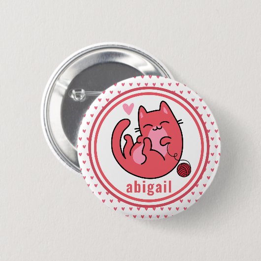 Niedliche rosa Katze | Personalisierte Kinder Button (Vorne & Hinten)