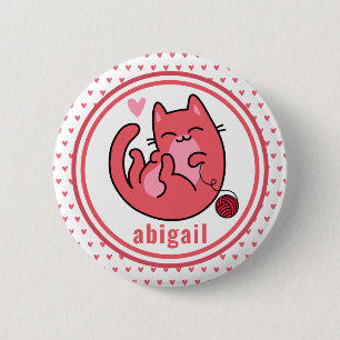 Niedliche rosa Katze Personalisierte Kinder Button