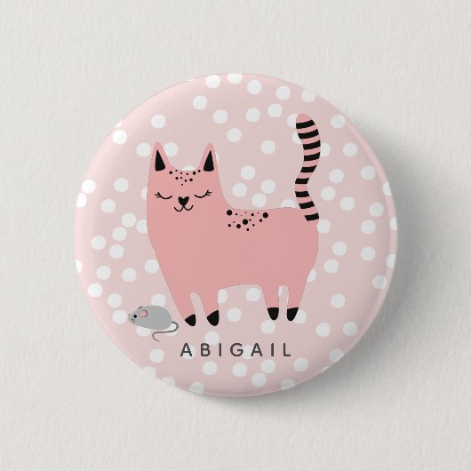 Niedliche Rosa Katze und Punkte - Personalisierte  Button (Vorderseite)