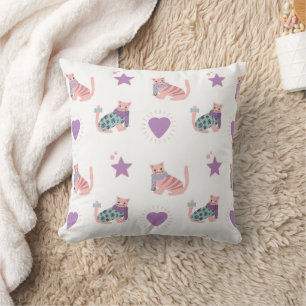 Niedliche rosa Katzen mit Herz und Sternenmuster Kissen