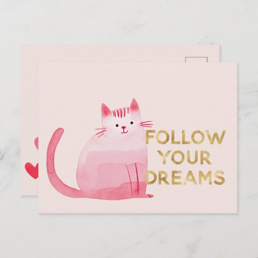 Niedliche rosa Katzenherzen Gold Postkarte (Vorne/Hinten)