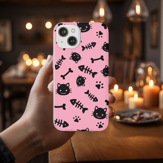 Niedliche rosa Katzenknochen Fisch Paw Muster Case-Mate iPhone Hülle
