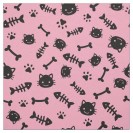 Niedliche rosa Katzenknochen Fisch Paw Muster Stoff