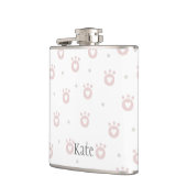 Niedliche rosa Katzenpaws mit Herz | Personalisier Flachmann (Links)