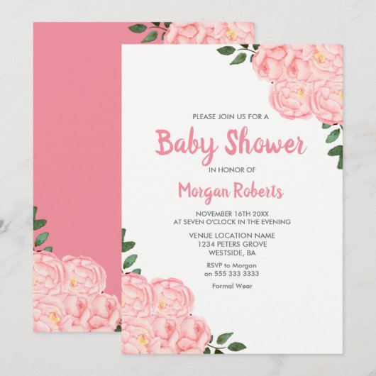 Niedliche Rosa-Kinderdusche Einladung (Vorne/Hinten)