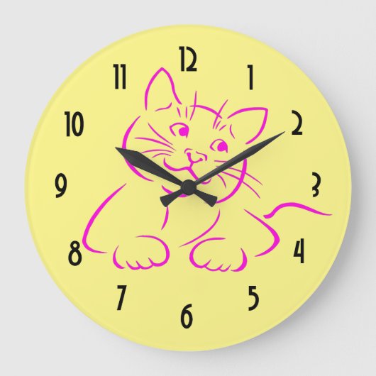 Niedliche rosa Kitty-Katze Große Wanduhr (Vorderseite)