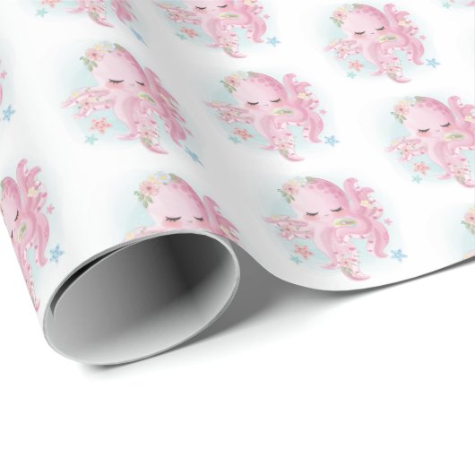 Niedliche Rosa Kraken Babydusche Geschenkpapier (Rolleneckpunkt)