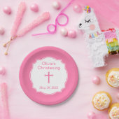 Niedliche Rosa-Kreuz-Taufe Pappteller (Party)