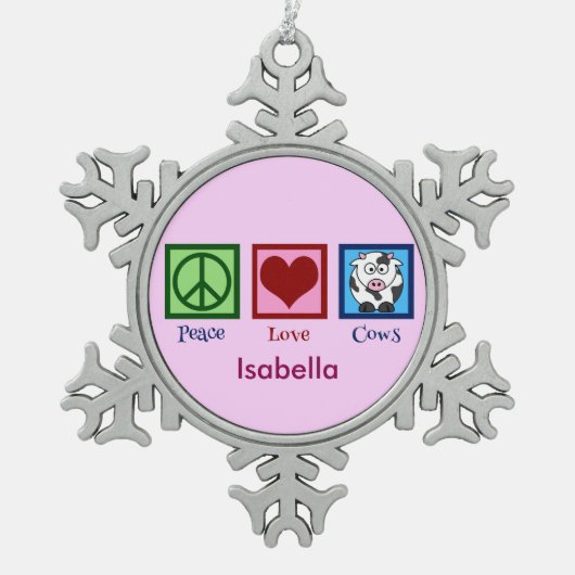 Niedliche rosa Kuh Schneeflocken Zinn-Ornament (Vorderseite)