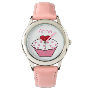 niedliche rosa Kuppelkuchen personalisierte Gestal Armbanduhr