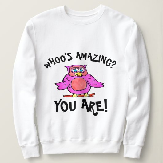 Niedliche rosa lächelnde Cartoon-Eule Sweatshirt (Design vorne)