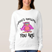 Niedliche rosa lächelnde Cartoon-Eule Sweatshirt (Vorderseite)