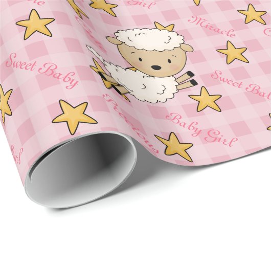 Niedliche rosa Lamm-Mädchen-Baby-Dusche Geschenkpapier (Rolleneckpunkt)