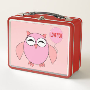 Niedliche rosa Liebe Sie Owl Metal Lunch Box