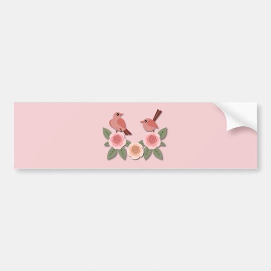 Niedliche Rosa Liebesvögel und blühende Rose Autoaufkleber (Vorne)