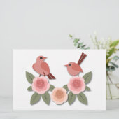 Niedliche Rosa Liebesvögel und blühende Rose Briefpapier (Stehend Vorderseite)