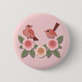 Niedliche Rosa Liebesvögel und blühende Rose Button