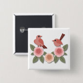 Niedliche Rosa Liebesvögel und blühende Rose Button (Vorne & Hinten)