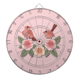 Niedliche Rosa Liebesvögel und blühende Rose Dartscheibe