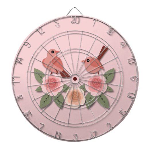 Niedliche Rosa Liebesvögel und blühende Rose Dartscheibe (vorne)