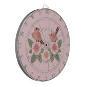 Niedliche Rosa Liebesvögel und blühende Rose Dartscheibe (Vorderseite Links)