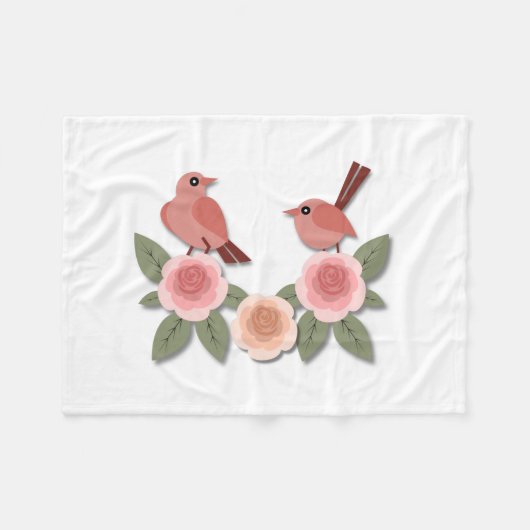 Niedliche Rosa Liebesvögel und blühende Rose Fleecedecke (Vorderseite (Horizontal))
