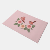 Niedliche Rosa Liebesvögel und blühende Rose Fußmatte (Schrägansicht)