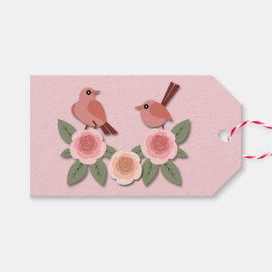 Niedliche Rosa Liebesvögel und blühende Rose Geschenkanhänger