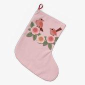 Niedliche Rosa Liebesvögel und blühende Rose Großer Weihnachtsstrumpf (Vorderansicht (hängend))