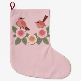 Niedliche Rosa Liebesvögel und blühende Rose Großer Weihnachtsstrumpf