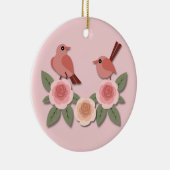 Niedliche Rosa Liebesvögel und blühende Rose Keramik Ornament (Rechts)