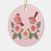 Niedliche Rosa Liebesvögel und blühende Rose Keramik Ornament (Links)