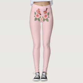 Niedliche Rosa Liebesvögel und blühende Rose Leggings