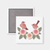 Niedliche Rosa Liebesvögel und blühende Rose Magnet (Vorderseite/Rückseite)