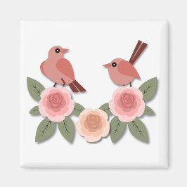 Niedliche Rosa Liebesvögel und blühende Rose Magnet