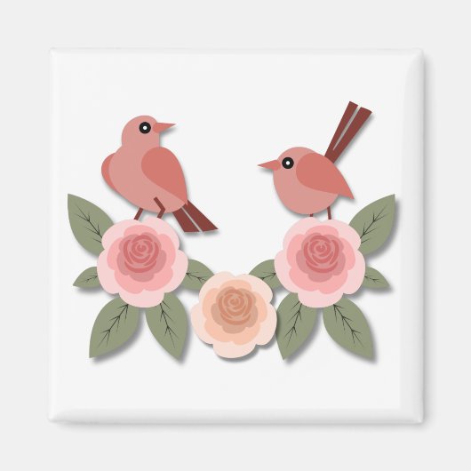Niedliche Rosa Liebesvögel und blühende Rose Magnet (Vorne)