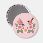 Niedliche Rosa Liebesvögel und blühende Rose Magnet (Vorderseite/Rückseite)