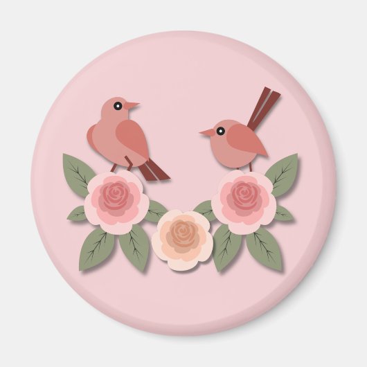 Niedliche Rosa Liebesvögel und blühende Rose Magnet (Vorne)