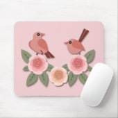 Niedliche Rosa Liebesvögel und blühende Rose Mousepad (Mit Mouse)