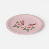 Niedliche Rosa Liebesvögel und blühende Rose Pappteller (Schrägansicht)