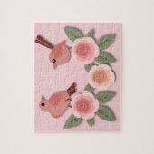 Niedliche Rosa Liebesvögel und blühende Rose Puzzle (Vertikal)